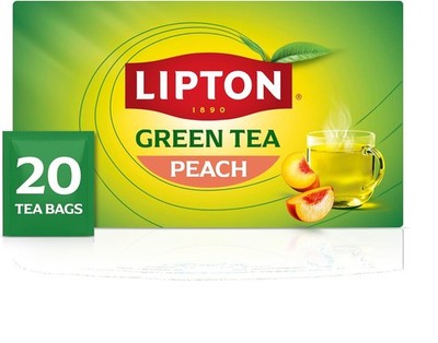 Peach Green Tea Bags, Flavored, Unsweetened Teabags for Hot Tea or Peach Iced