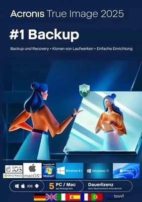 Acronis True Image 2025 Vollversion 5 PC/Mac Dauerlizenz DE/ML + Handbuch NEU