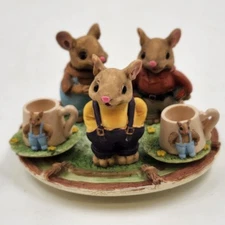 8 pcs Mini Mice Mouse Miniature Tea Set 4" Resin Vintage 1990s Collectible China