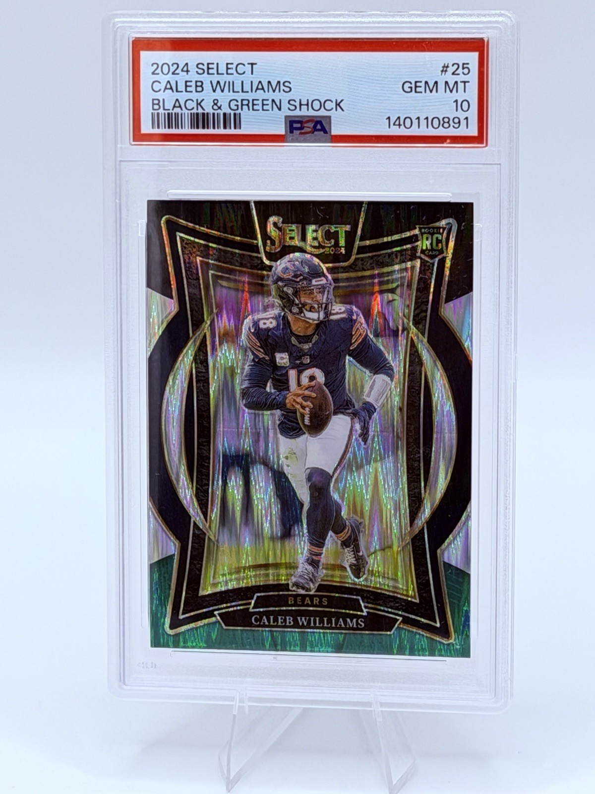 Caleb Williams RC 2024 Select Concourse Black and Green Prizm Shock #25 PSA 10 view 3