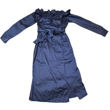 Pretty Little Thing Women’s Blue Satin Maxi Ruffled Side Seam Slit Dress Size 6