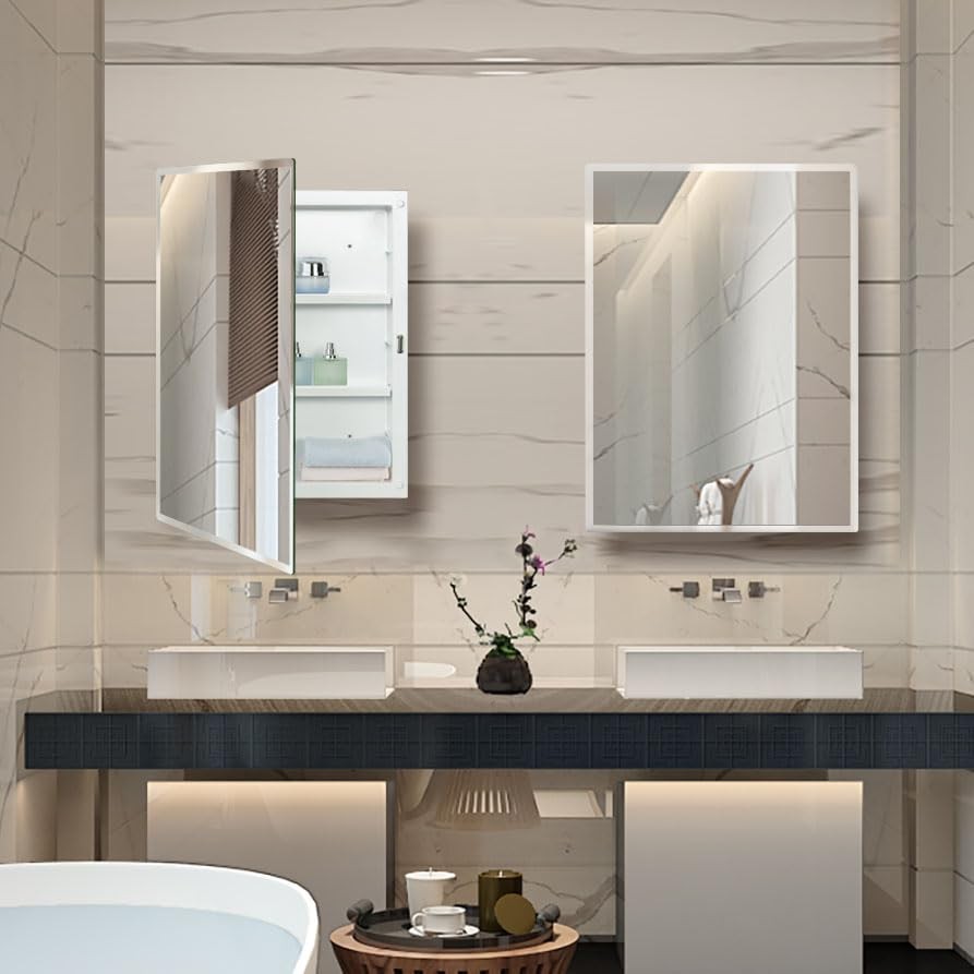 Plastic Medicine Mirror Cabinet for Bathroom 16 x 20 inch, Surface and Recess...