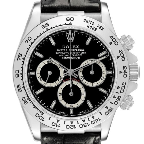 Rolex Daytona White Gold Black Dial Mens Watch 16519 Box Papers