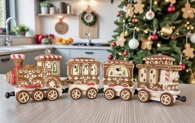 BLUE SKY CLAYWORKS Blue Sky Christmas WOODLAND GINGERBREAD TRAIN Candle House NIB Auth Retailer