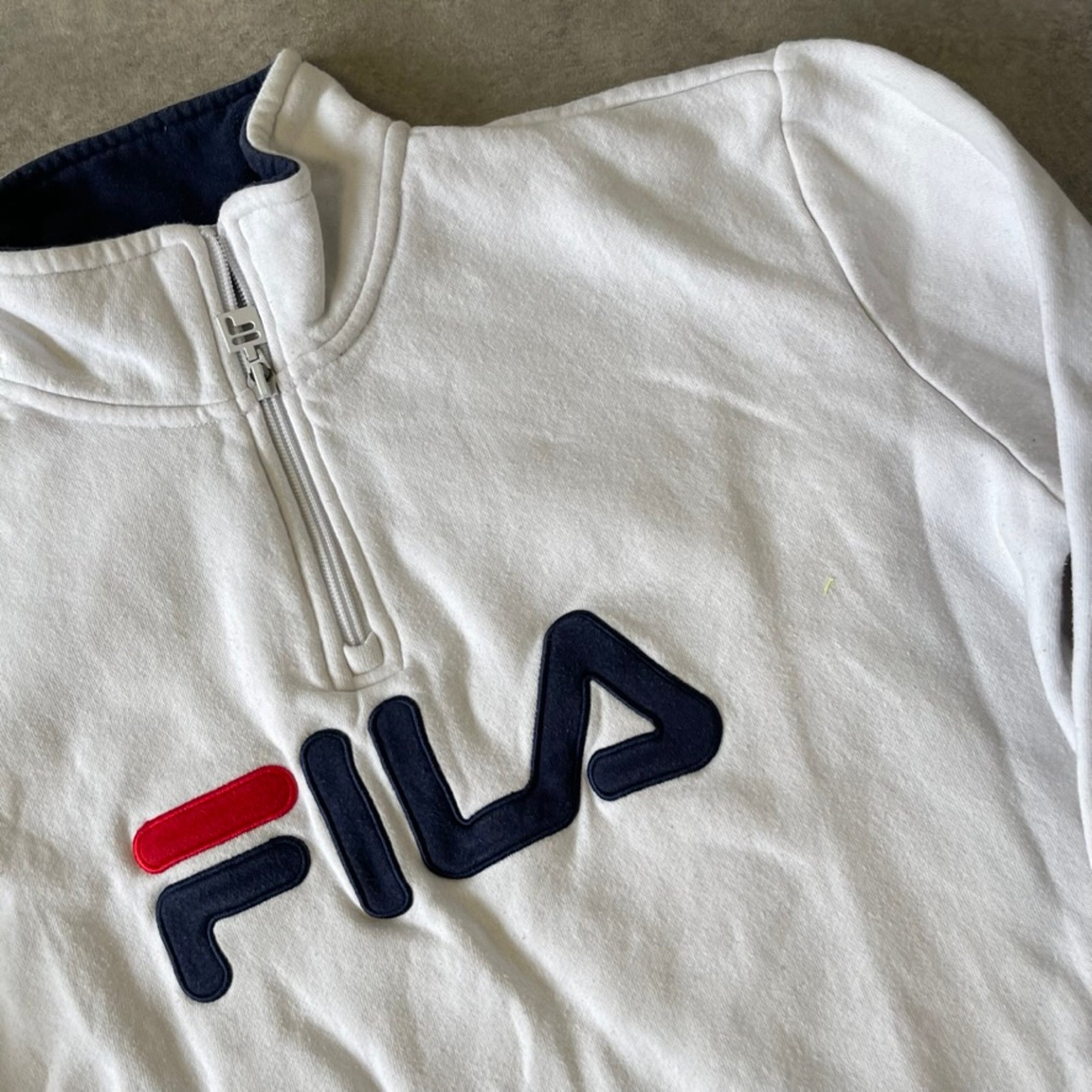 Fila Sweatshirt Mens Medium Y2K 1/4 Zip Logo Pullover Jumper, White image 4