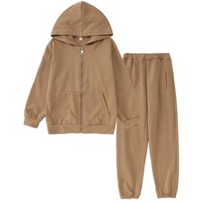 Little Girls Boys Sweatsuit Solid Zipper Hooded Sweatshirt Tops Sweatpants Jo...