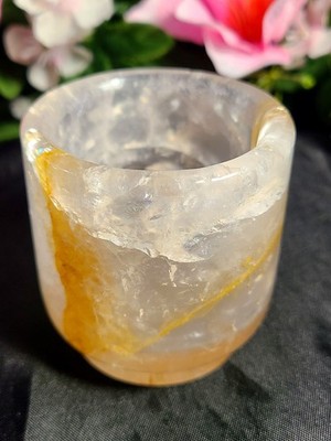 Rare 2.5'' A+ 235g Pretty Golden Healer Quartz Elixir Cup Crystal Carving Healing