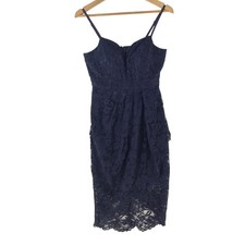Dotti Dress Womens 8 Blue Lace Sweetheart Strappy Bodycon Midi Party 136628