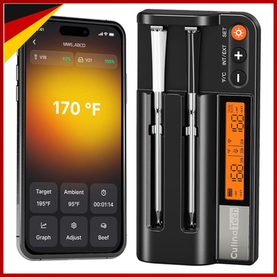 Fleischthermometer Kabellos Bluetooth 2 Sonden App-Überwachung Grill BBQ Küche