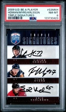 2009 UD Be a Player #S3MKH Triple Rookie Auto Hedman Myers Erik Karlsson PSA 8