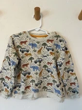 JoJo Maman Bébé Safari Animal Tan Pullover Crewneck  CottonSweater Button Sz 5-6