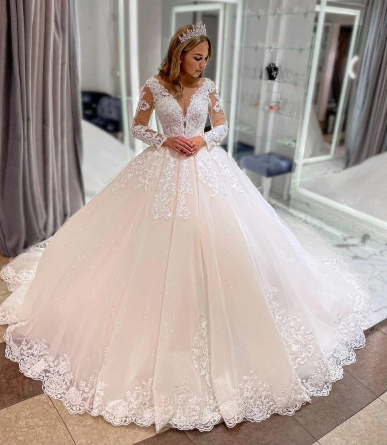 chinese dress ladies Long Sleeve Vintage Wedding Dresses Backless Rustic Lace Wedding Dresses –  SheerGirl main image 1