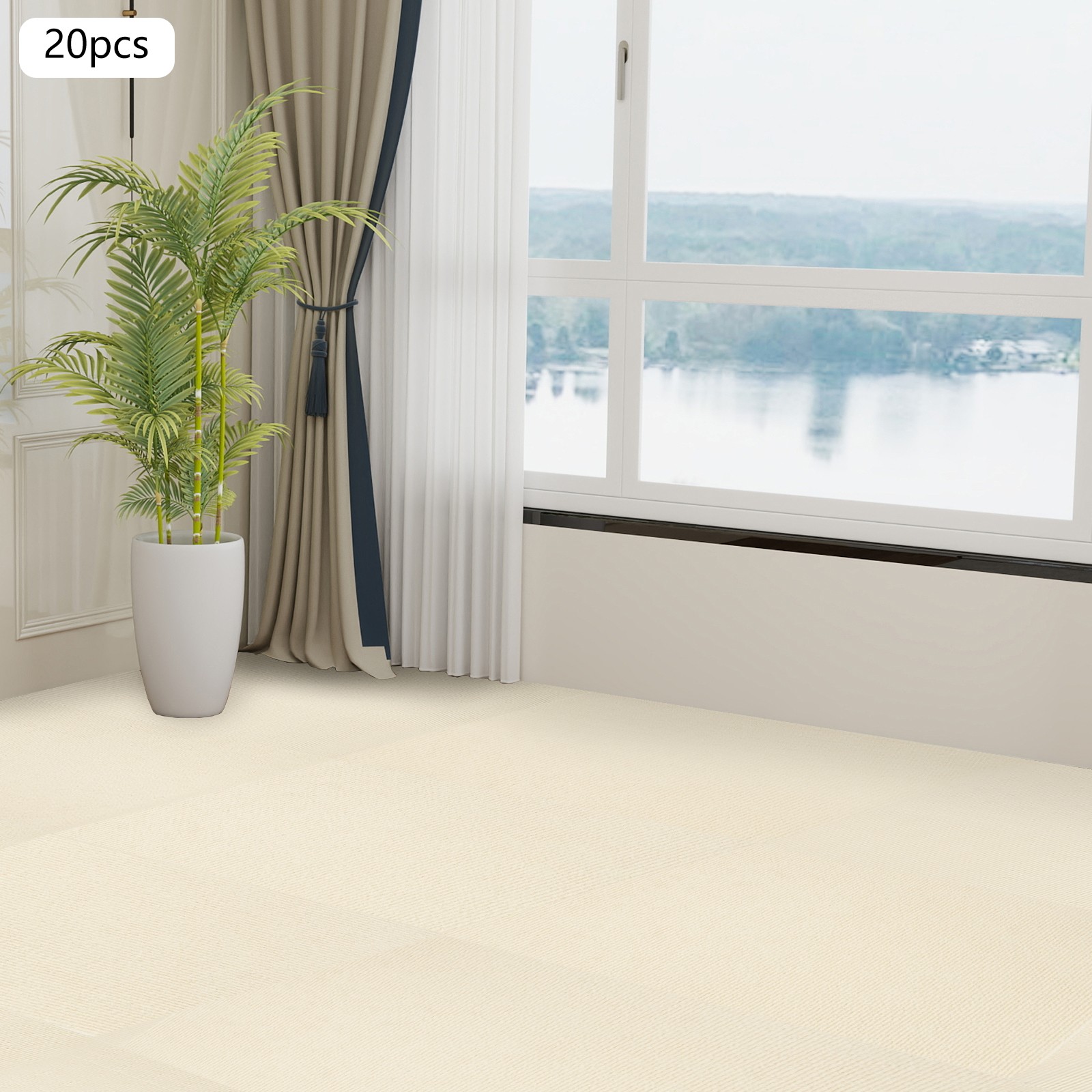 20 Pcs Square Carpet, Peel and Stick Floor Carpet Self-Adhesive Carpet Off-white