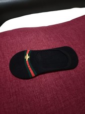 New GUCCI Foot Socks with Golden Bee Embroidery, Black With Red/Green Stripes