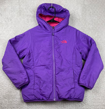The North Face Puffer Jacket Girls M 10-12 Purple Hooded Zip Reversible Sherpa