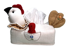 Vintage Handmade Chicken With Chicks Cotton Tissue Box Cover Country Farmhouse