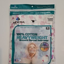 Indera Women's Heavyweight Cotton Thermal Top Large Floral Long Sleeve