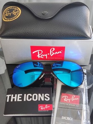 RAY-BAN RB3026, aviator sunglasses ,Black Frame/Large 62mm Blue Lens
