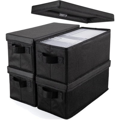 CD Aufbewahrungsbox Schwarz Behälter für 120 CDs 4er Pack Stoff DVD Bücher