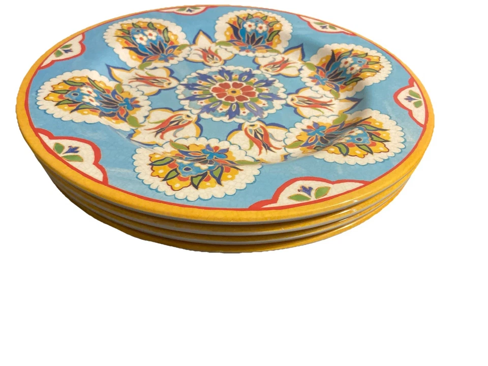 Williams Sonoma Iznik Tile Blue Floral Melamine Dinner Plates Set Of 4 Outdoor - Image 2 of 4