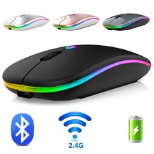 Silent Bluetooth Mouse LED Optical 2.4G USB Wireless Mouse Rechargeable Portable