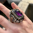 925 Silver Amethyst Ring, Large Turkish Handmade Men Ring, Large Amethyst Ring