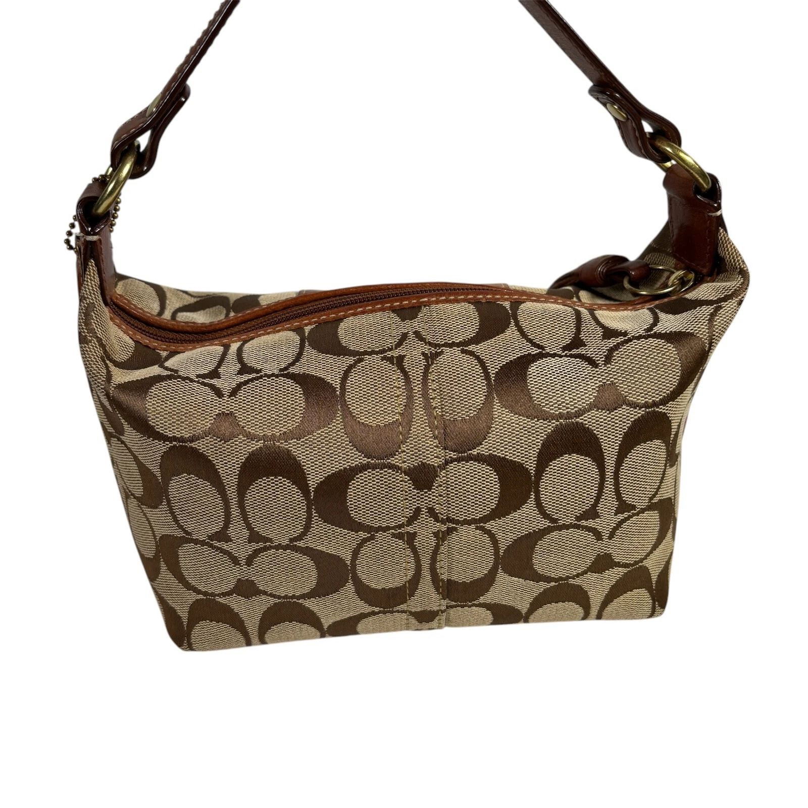 Borsa hobo vintage Coach autentica firma C marrone a righe con nappa e chiusura zip