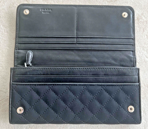 Authentic Prada Large Black Tressuto Impuntu Nylon Diamond Quilted Wallet 1M1132 - Picture 4 of 13