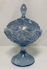 Fenton Aqua Blue Opalescent Lily Of The  Valley Covered Pedestal Compote