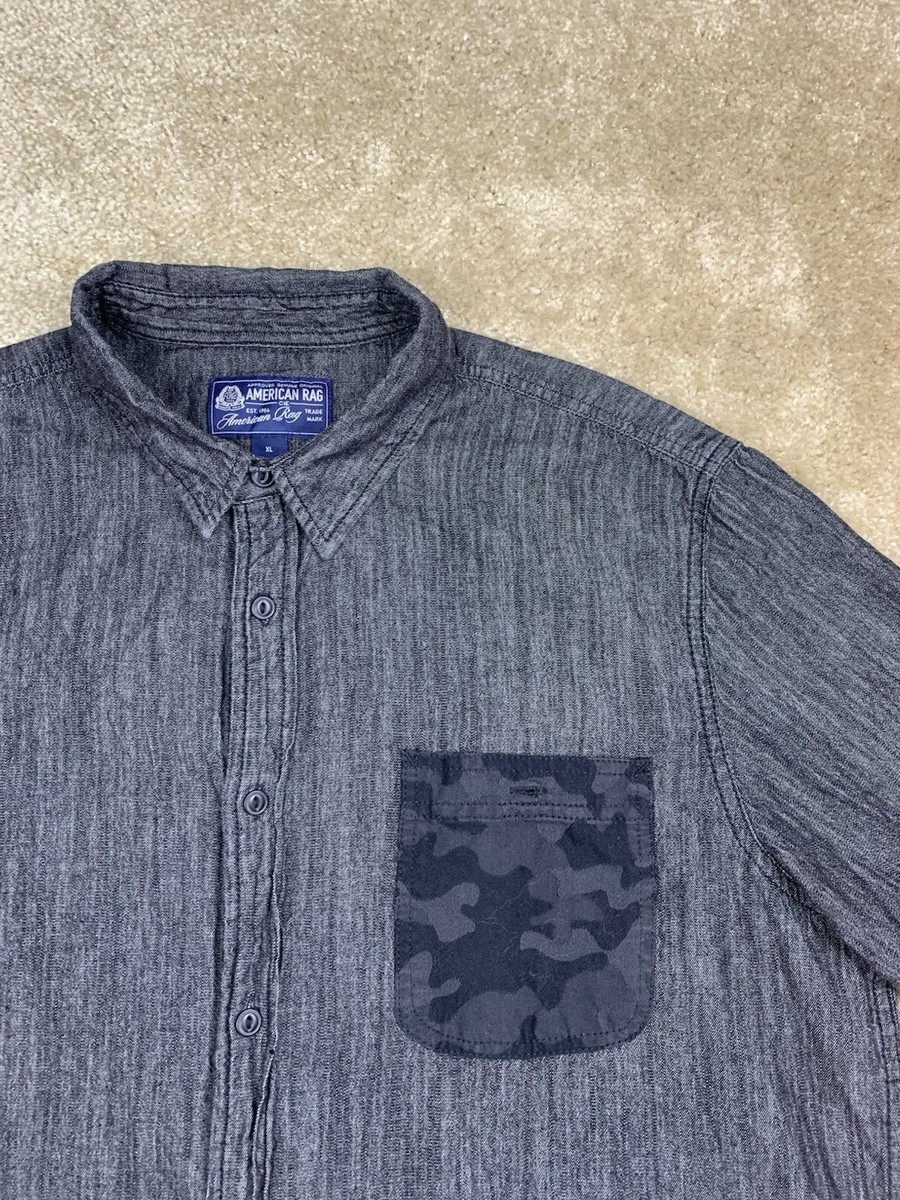 American Rag Medium Short Sleeve Shirt Button Down Gray Chambray