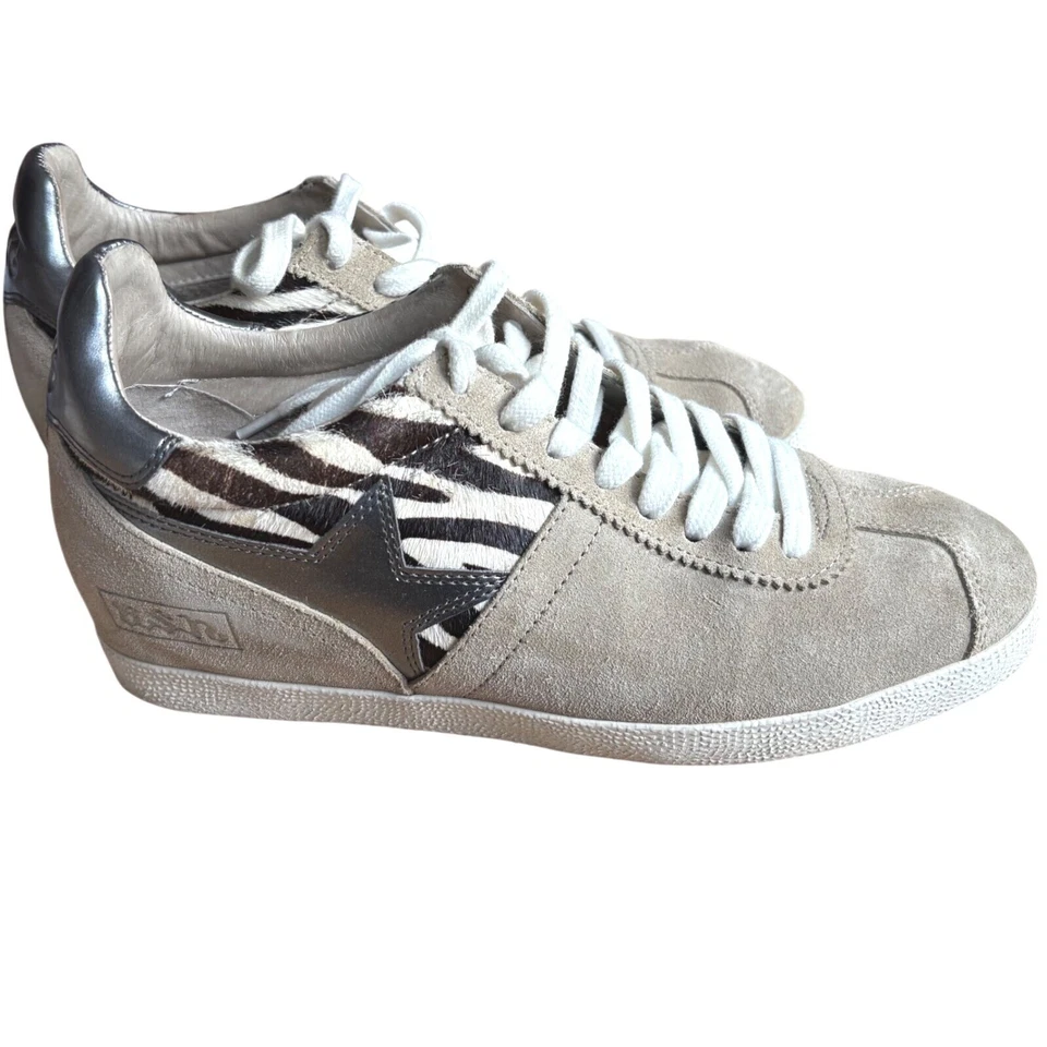 $198 ASH Guepard Tenis con Cuña Estampado de Cebra Pelo de Poni Gamuza Estrella Talla UE 37; US 7 Foto 3 de 4