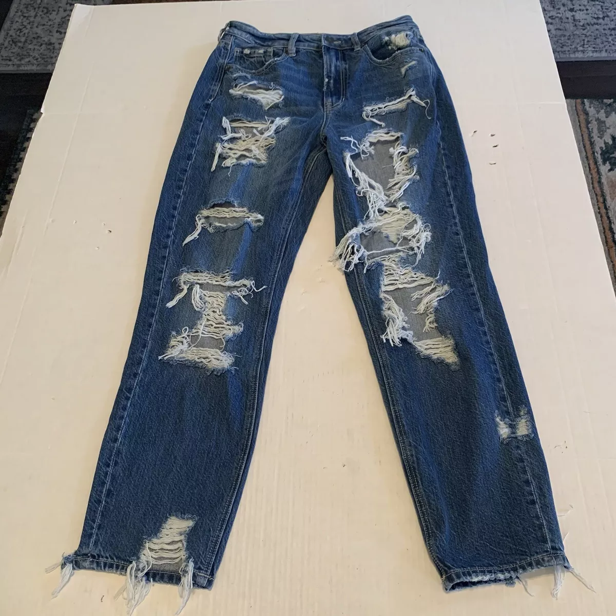 American Eagle Stretch Mom Distressed Jeans Thrashed Ripped Punk Grunge 6