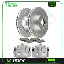 Brake Front Calipers & Rotor & Ceramic pad Drill Slot For 11-2016 Subaru Impreza