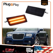 FOR 2005-2010 CHRYSLER 300 300C SMOKE LENS AMBER LED FRONT SIDE MARKER LIGHTS 2X