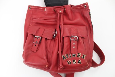 RARE! 90s Avirex Leather ICON VTG USA Style Backpack Rucksack Red