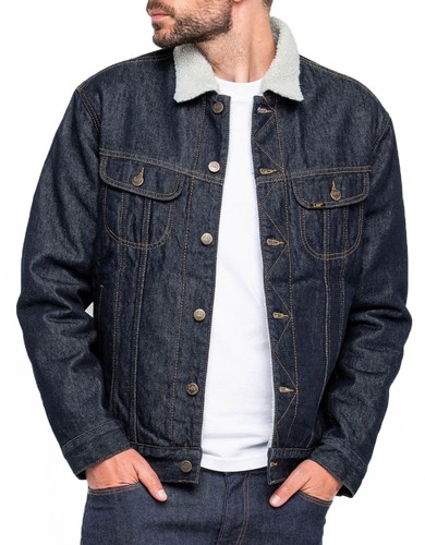 Mens Sherpa Fur Collar Denim Jacket 