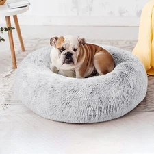Donut Plush Pet Dog Cat Bed Fluffy Soft Warm Calming Bed Sleeping Nest 20inx20in