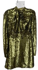 Mac Duggal Dress Size 2 Chartreuse Green Yellow Mini Long Sleeve Sequined 10997
