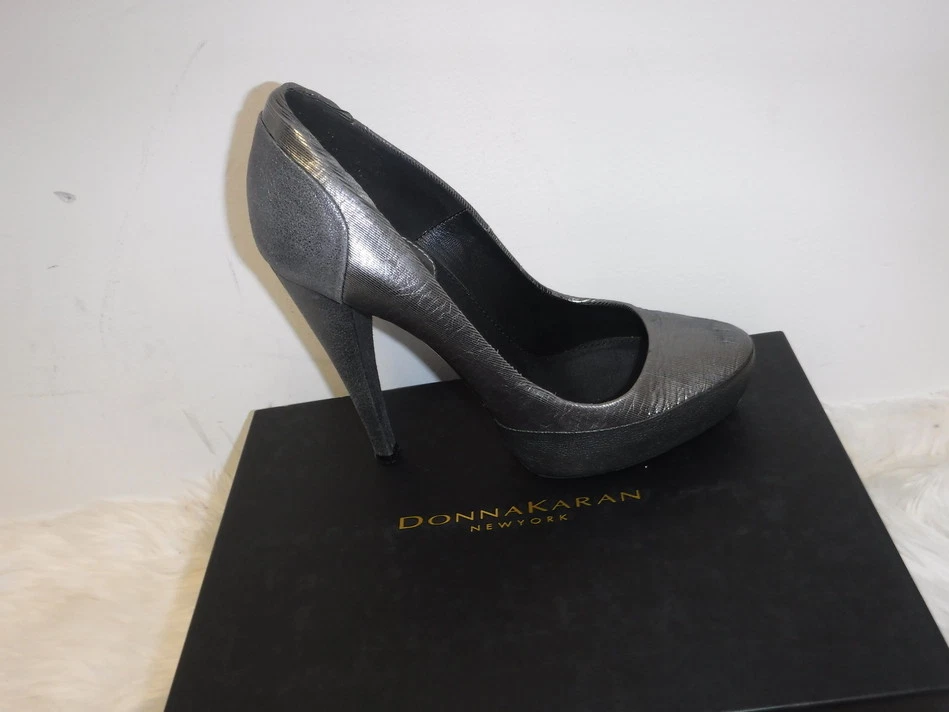 DONNA KARAN СЕРЕБРЯНЫЙ КОЖАНЫЙ ПЛАТФОРМЕ ТУФЛИ НА ШПИЛЬКЕ SZ 37 7 $530 - Изображение 3 из 4