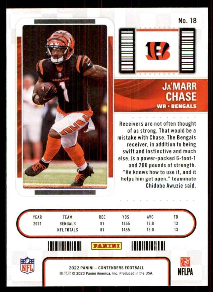 2022 Panini Contenders. Ja'Marr Chase Football Cards #18 - Image 2 of 2