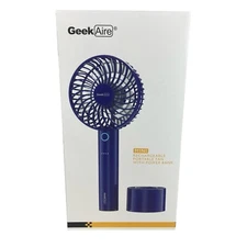 Geek Aire Mini Rechargeable Portable Fan + Power Bank 6 Blade 5 Speed NEW BLUE