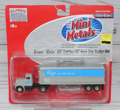 Mini-Metales 31143, Juego de tractor WC blanco y remolque Aero Van 32', Kroger, escala HO | Zustand: New