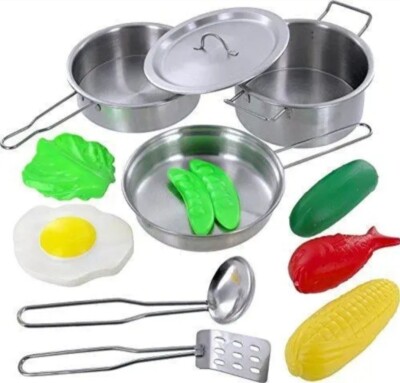 Click N' Play 12 Piece Mini Stainless Steel Pots and Pans Cookware Pretend