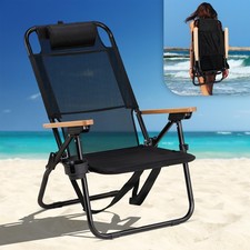 Textilene Lightweight Backpack Beach Chair with 3-Position, Cup Holders