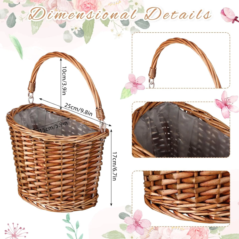 Cesta colgante de mimbre tejida de 2 piezas con revestimiento de plástico para plantas hogar granja Foto 2 de 4