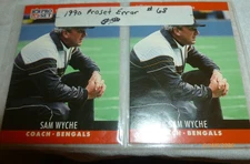 1990 Pro Set SAM WYCHE "Missing Bio" Football Error & Corrected Cards #68