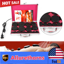 16x Hot Stones Massage Kit with Box for Spa Body Relaxing Massage Therapy Black