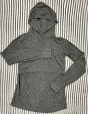 Motherhood Maternity Long Sleeve Nursing Pullover Hoodie Gray White XS.