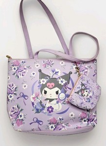 Sanrio Kuromi Purple Floral Tote Bag Purse & Coin Pouch Set Lavender Kawaii Goth