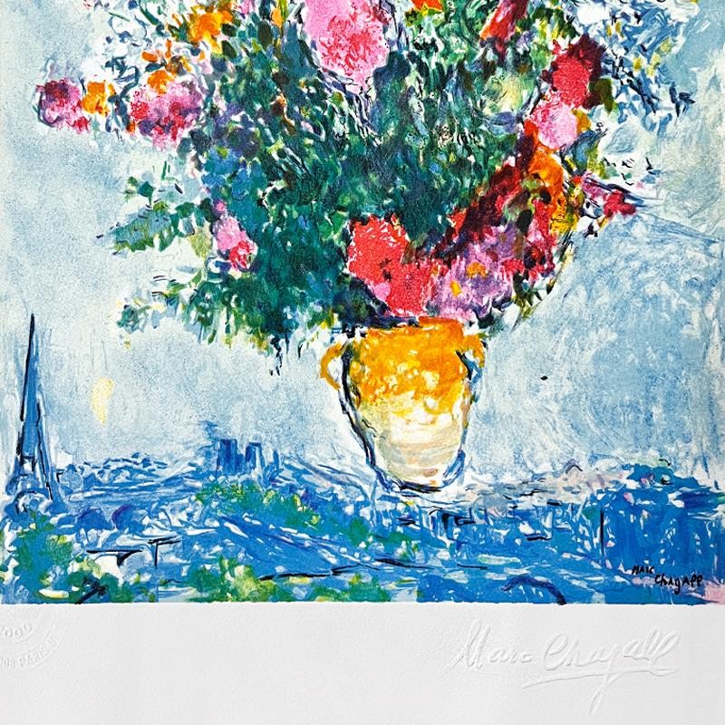 Marc Chagall、Bouquet With Eiffel Tower Marc Chagall Le Bouquet Et La Tour Eiffel FRAMED Ltd. Ed